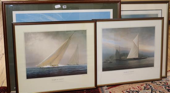 Frank Wootton, limited edition print, Adlertag 15 August 1940, 85 of 100, 65 x 90cm, and three prints of yachts